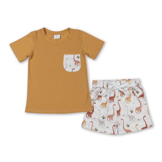 Pocket top dinosaur shorts boys summer clothes