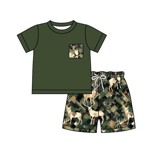 Olive deer pocket top shorts kids boys summer outfits