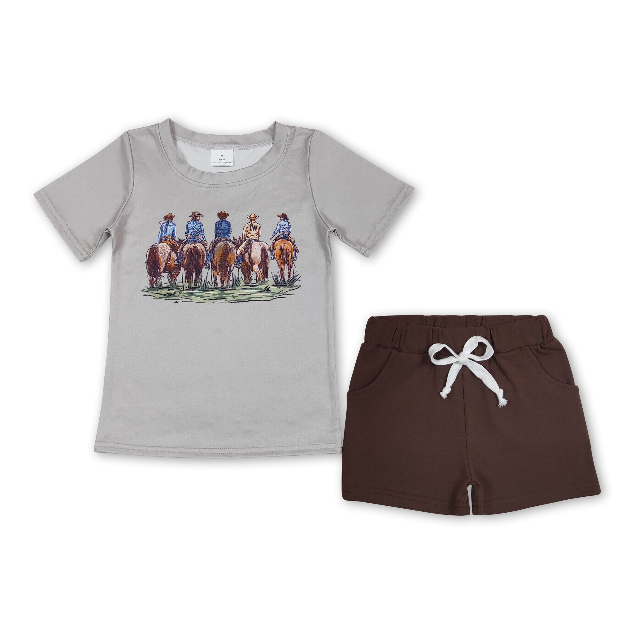 Seven Rodeo Short Grey short sleeves rodeo shirt shorts boys western set – Western Kids ...