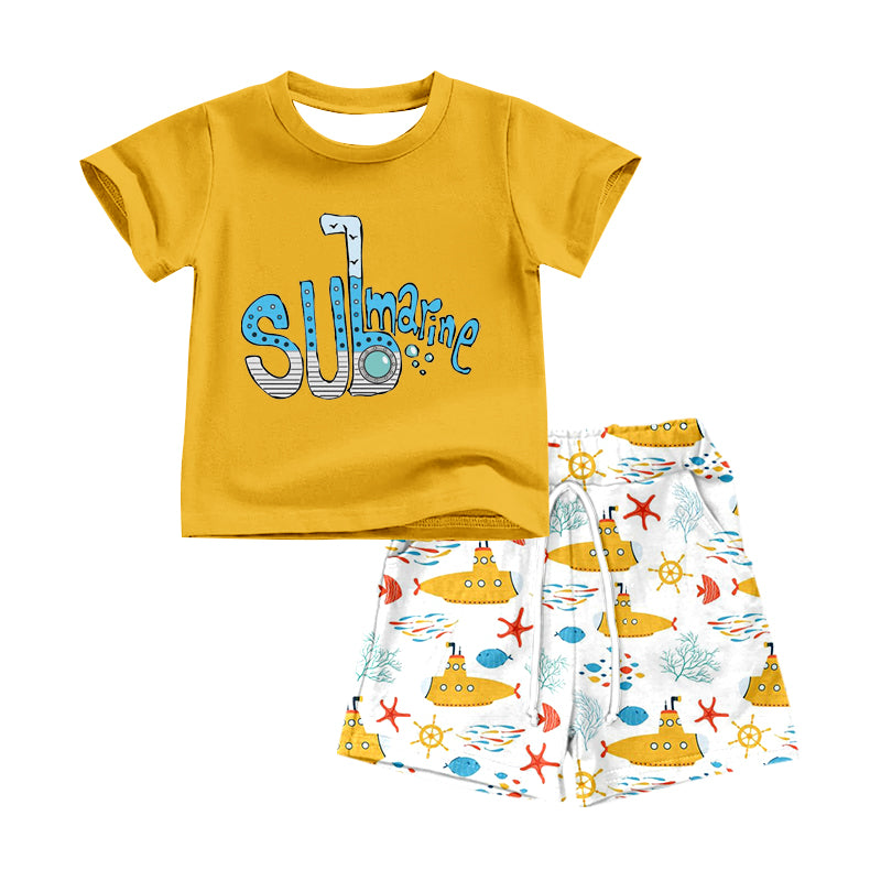 Yellow submarine top shorts boys summer clothes