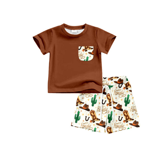 Brown top howdy cactus boots shorts boys outfits