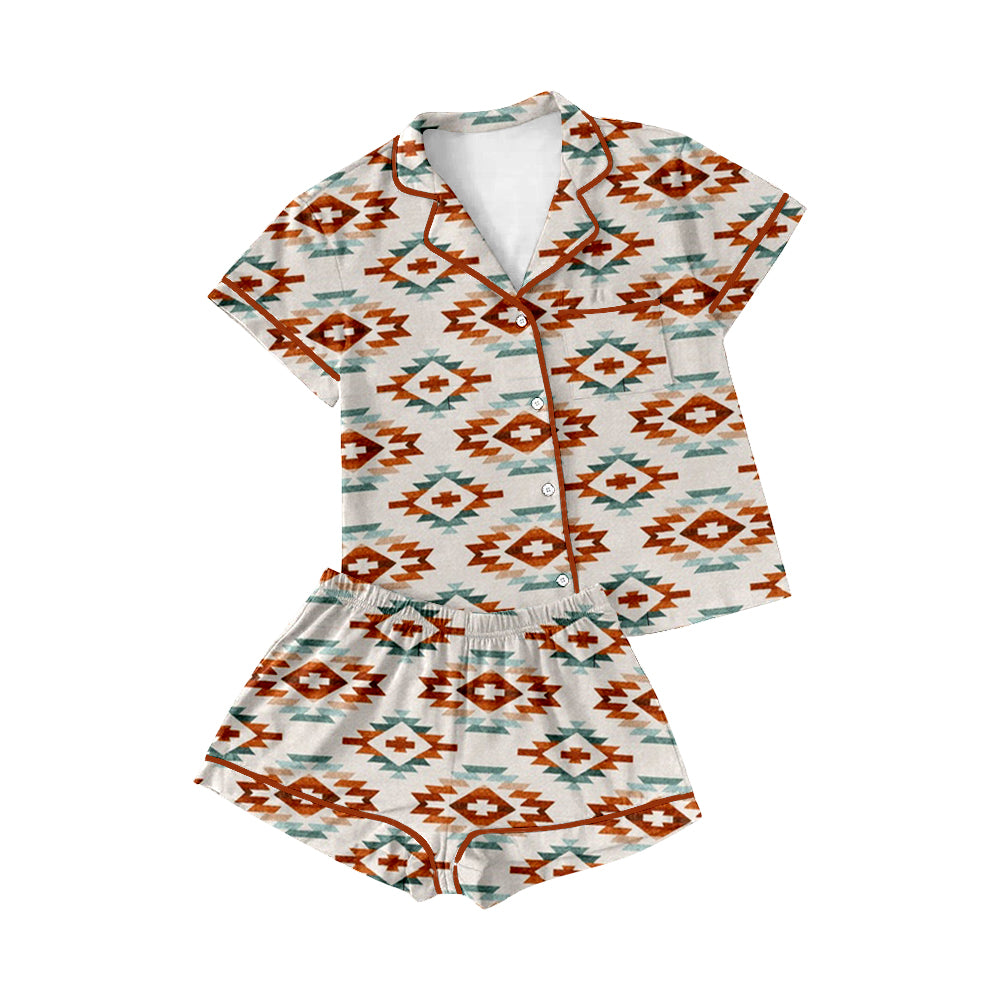 Brown aztec baby kids button down summer pajamas