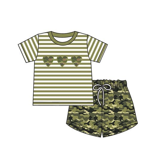 Heart stripe shirt camo shorts kids boys clothing