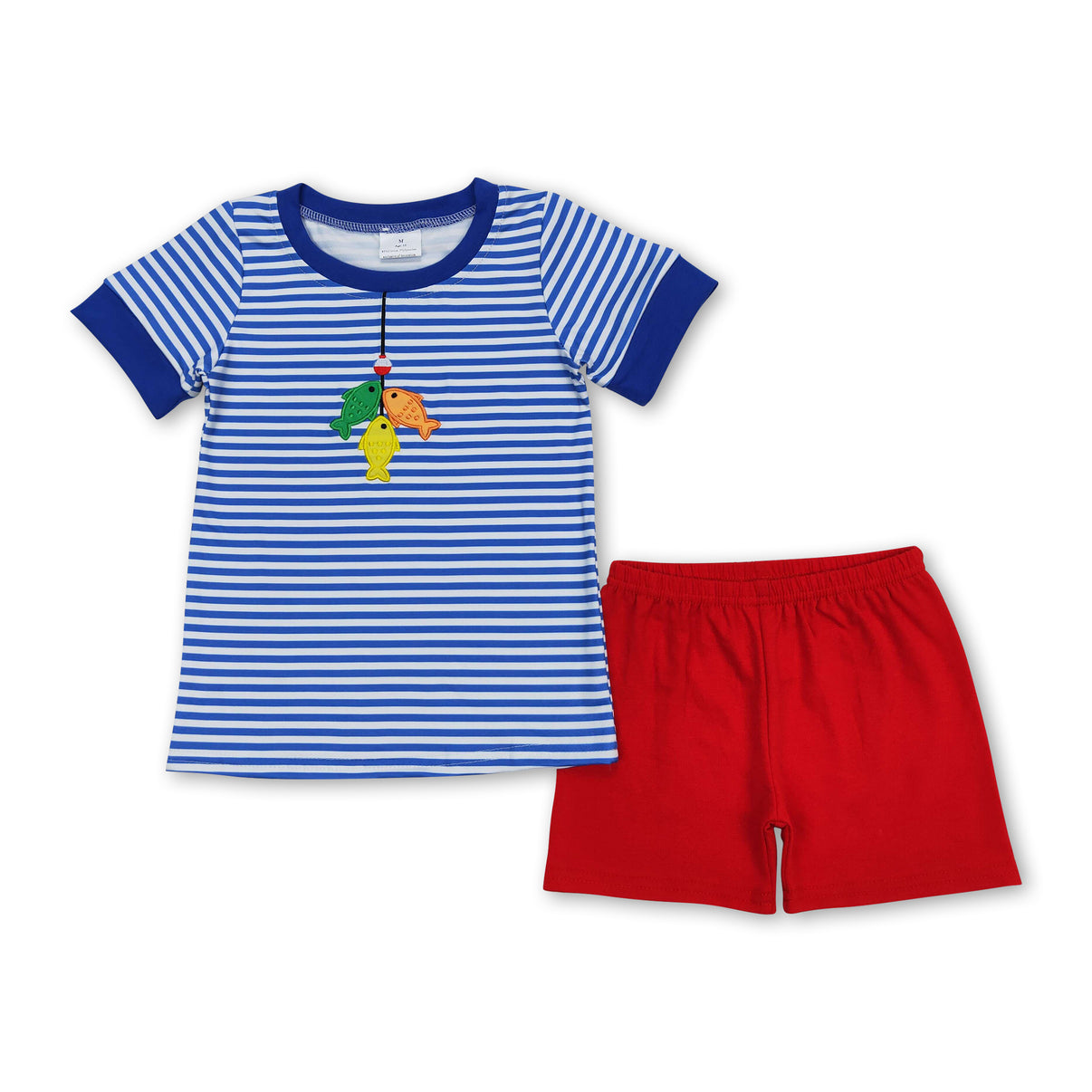 fish stripetop red shorts kids boys summer clothes – Western kids clothes