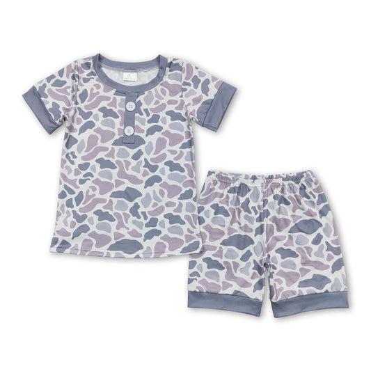 Grey camo short sleeves kids boys summer pajamas