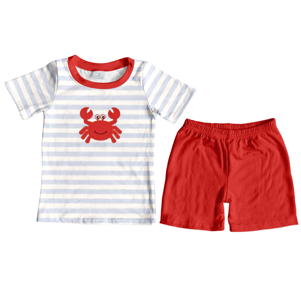 Grey stripe crab top shorts boys summer clothes