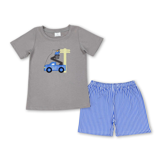 Grey top stripe shorts linemane boys clothes