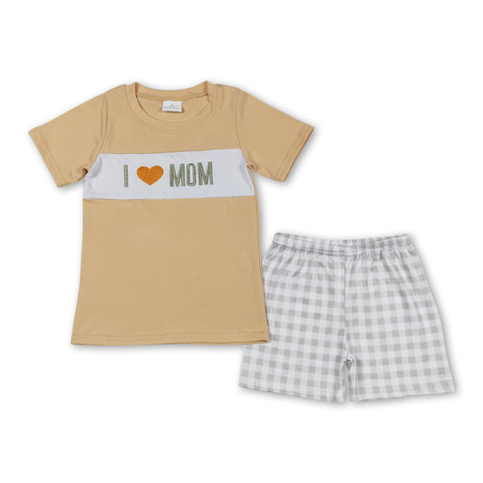 I love MOM top plaid shorts boys clothing set