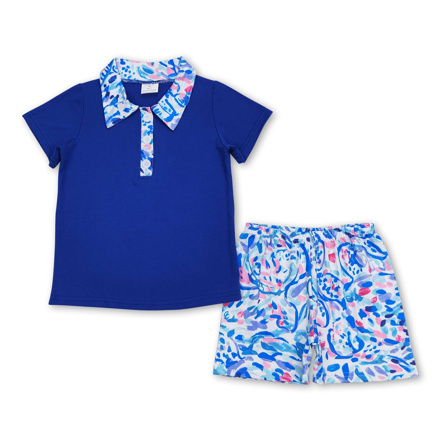 Blue polo shirt tie dye shorts boys summer clothes