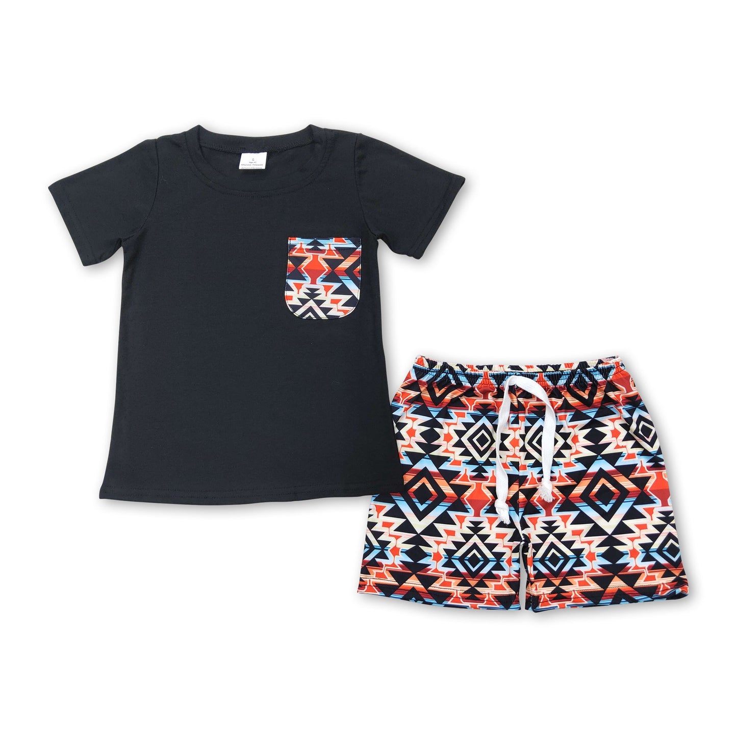 Black aztec pocket top shorts boys clothing