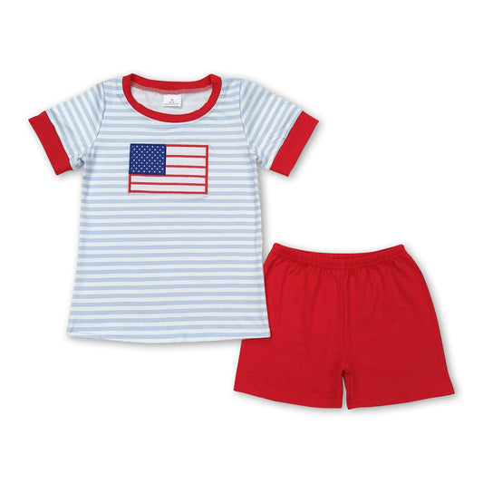 Flag stripe shirt red shorts boys 4th of july outfits