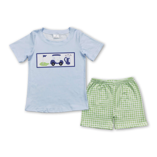 Light blue golf top plaid shorts boys summer clothing