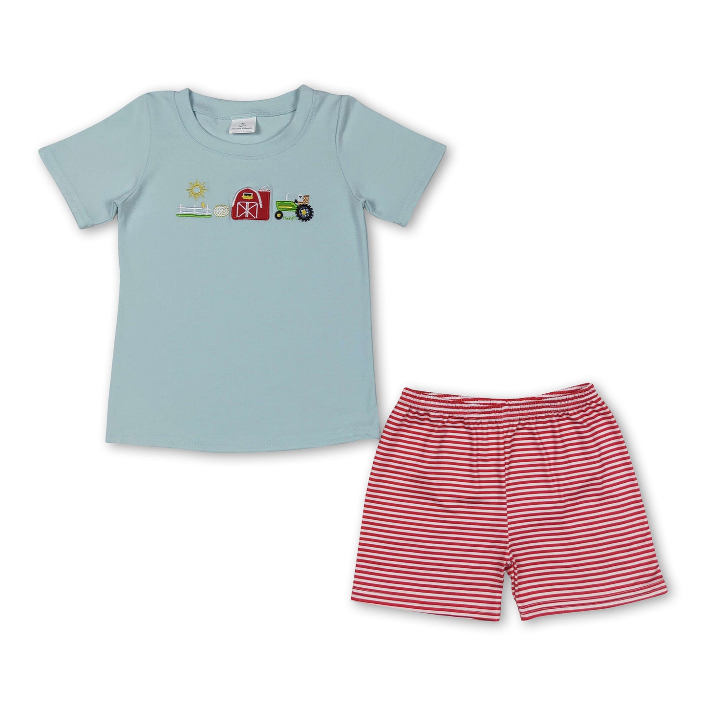 Short sleeves farm tractor top shorts boys clothing