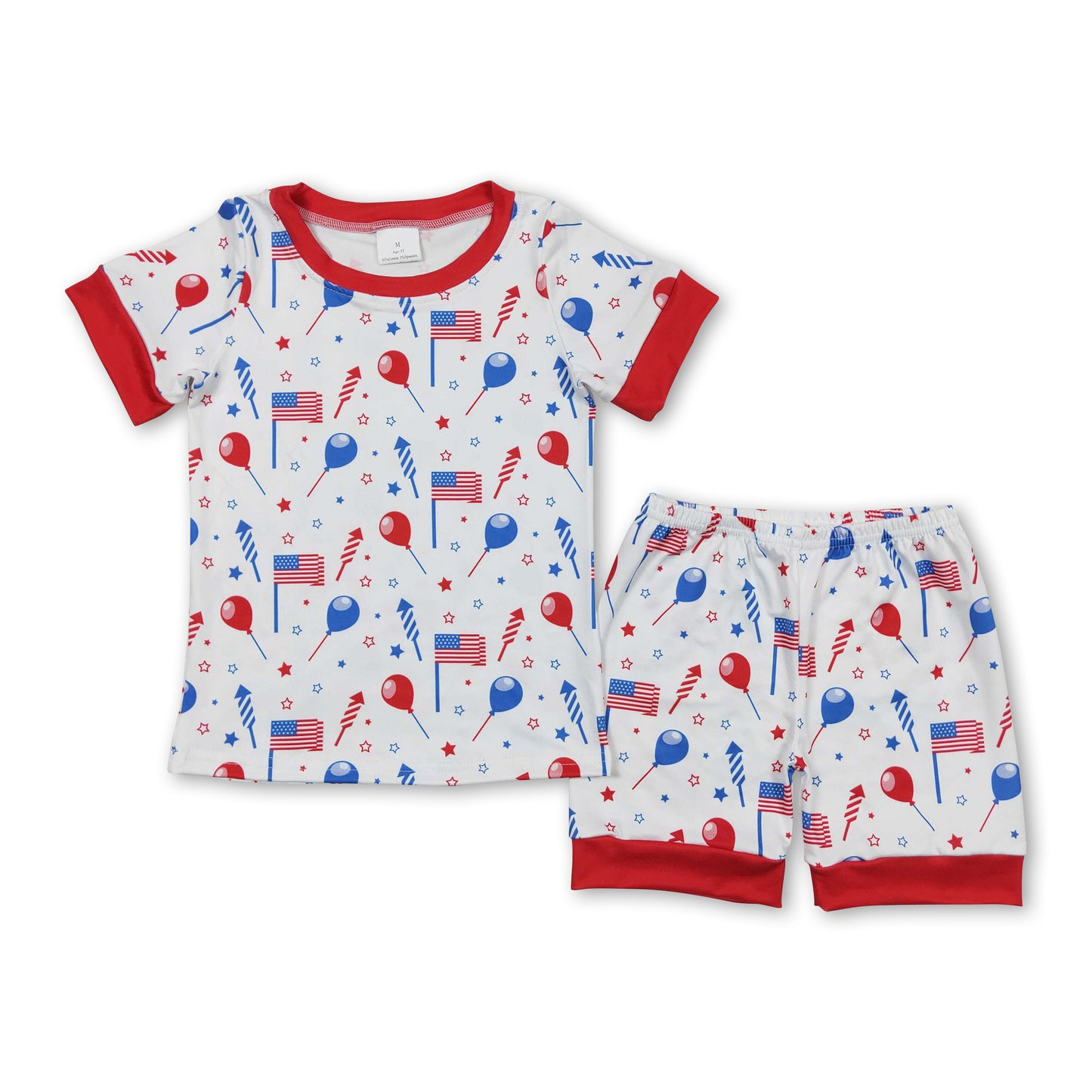 Short sleeves balloon flag boys 4th of july pajamas