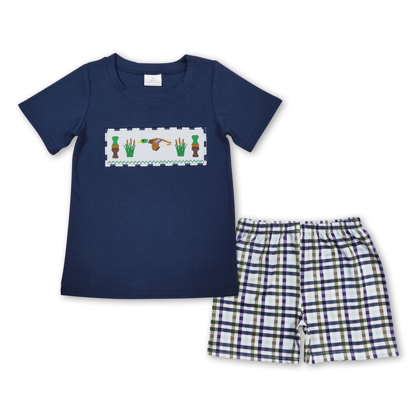 Duck call navy top plaid shorts boys clothes