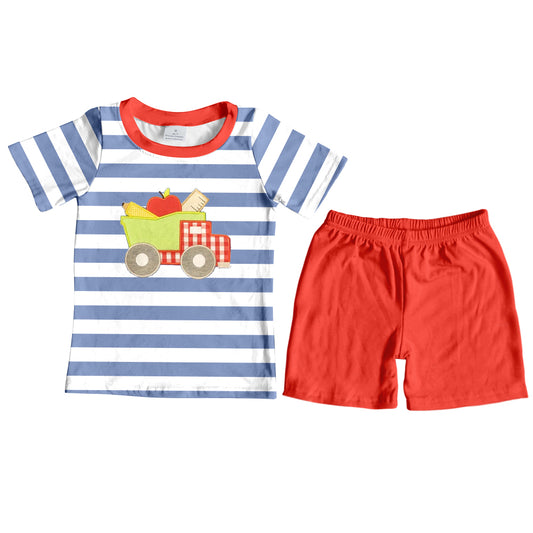 Stripe apple shirt red shorts boys back to school clothes