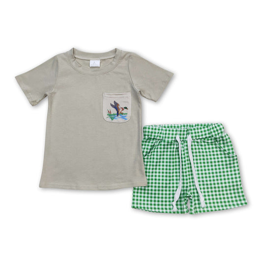 Duck pocket top green plaid shorts boys clothes