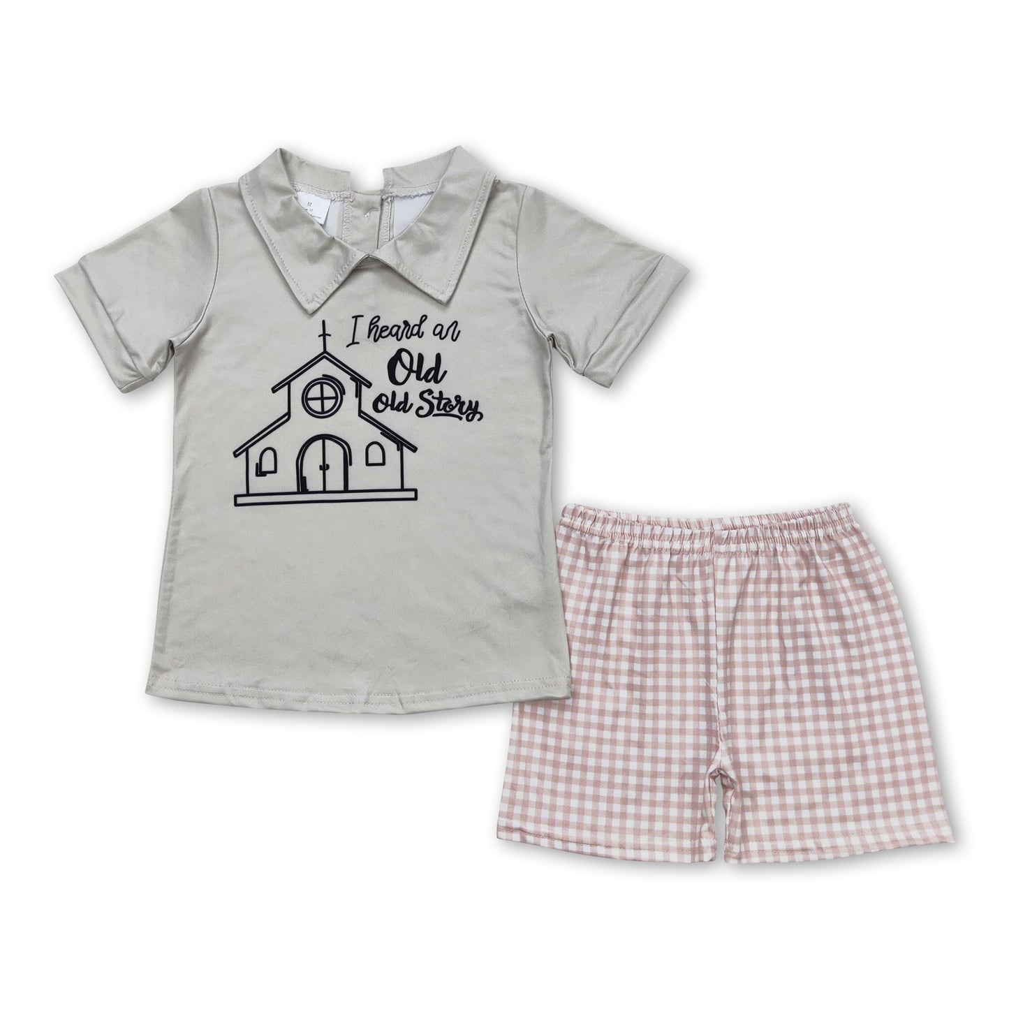 Short sleeves old story top plaid shorts boys clothes