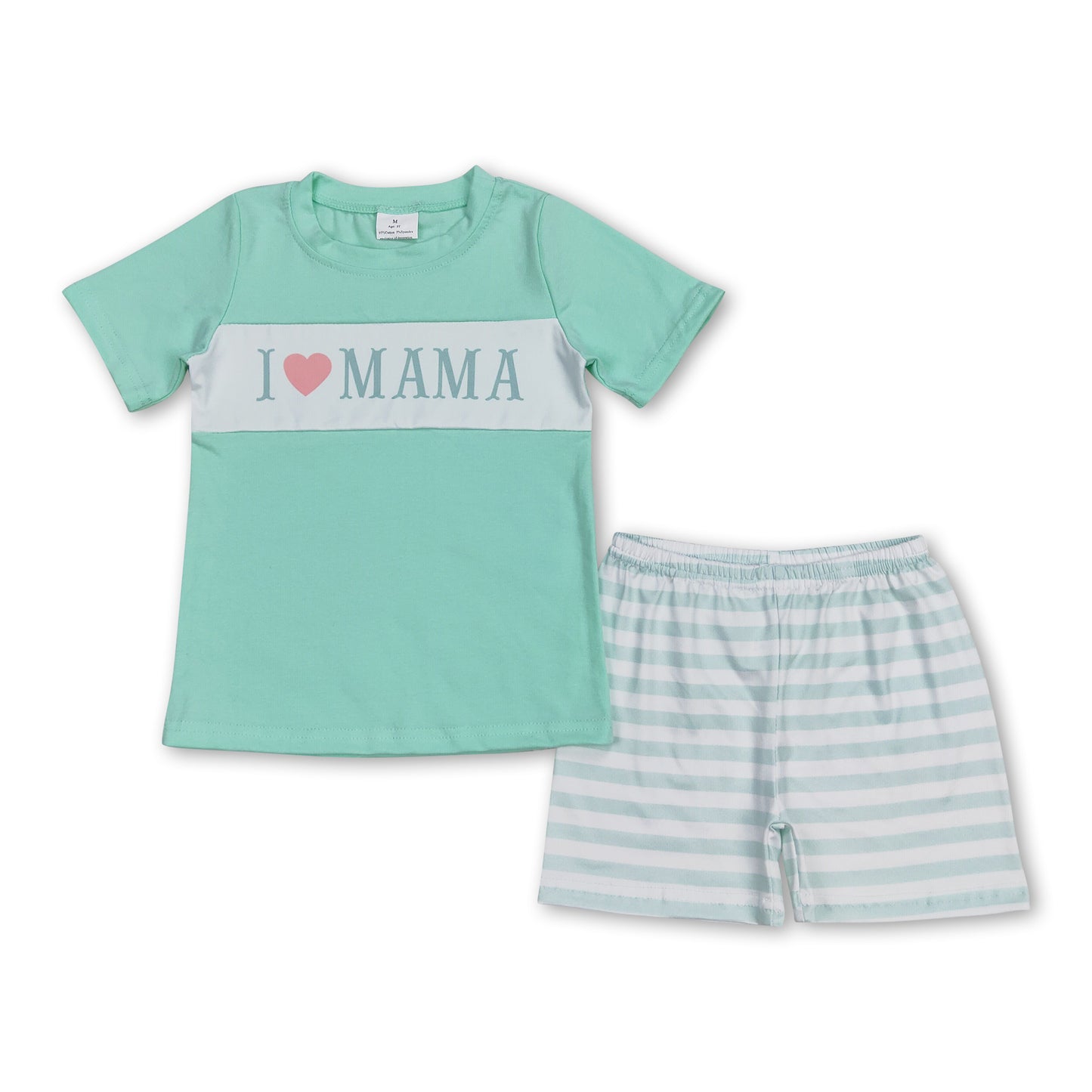 I love MAMA top stripe shorts boys clothing set