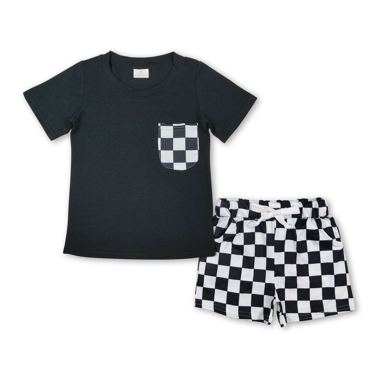 Black top plaid shorts kids boys summer outfits