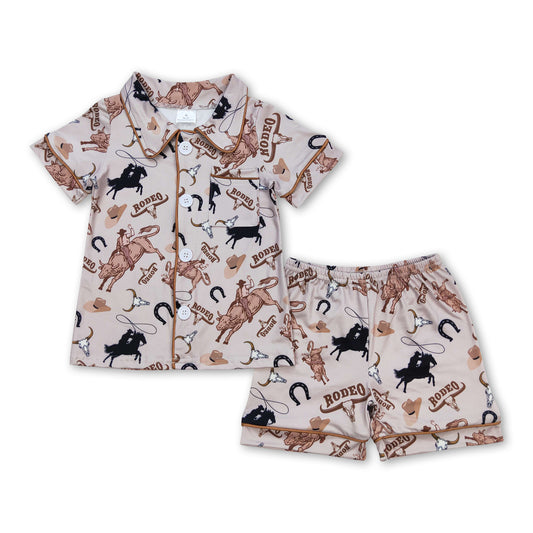 Short sleeves pocket rodeo kids boys button down pajamas