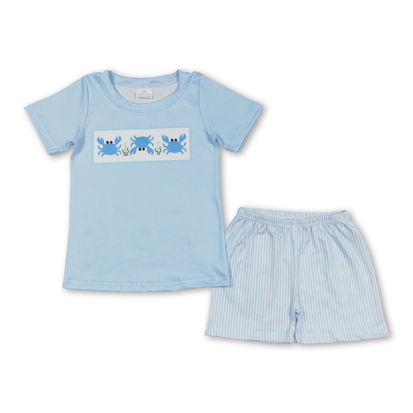 Short sleeves crab top stripe shorts boys summer set