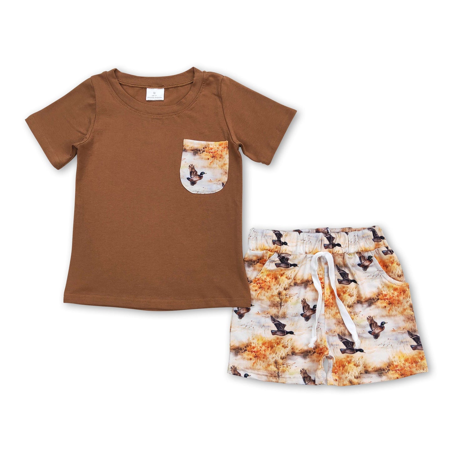 Pocket duck top shorts boys summer clothing set