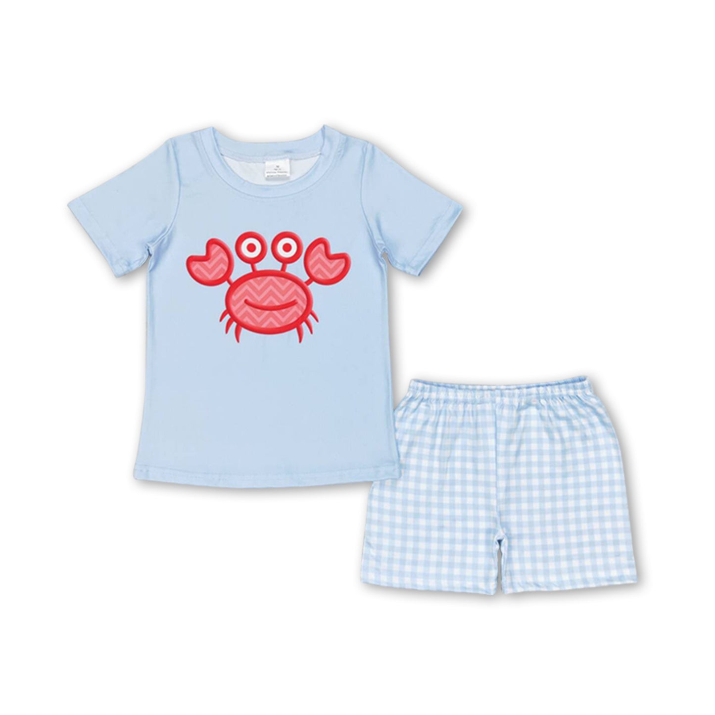 Short sleeves crab top plaid shorts boys summer clothes