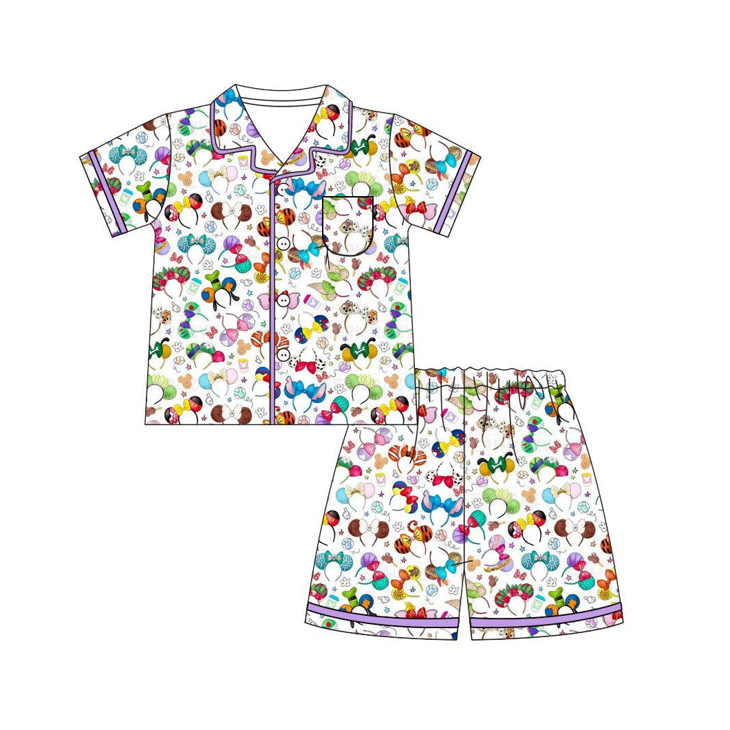 Lavender princess ears kids button down pajamas