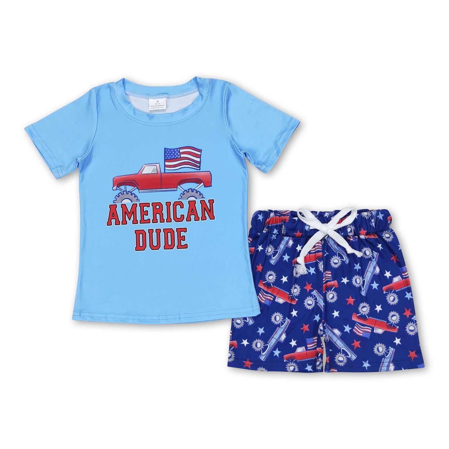 American dude truck flag kids boys 4th of july outfits