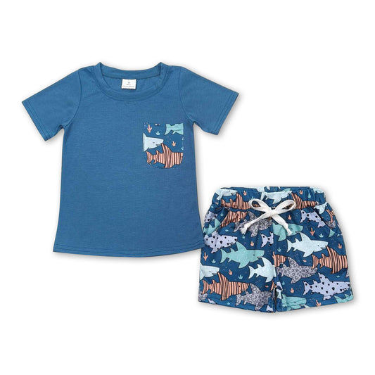 Short sleeves top shark shorts boys summer outfits