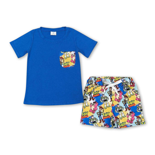 Pocket top bear toy shorts boys clothing set