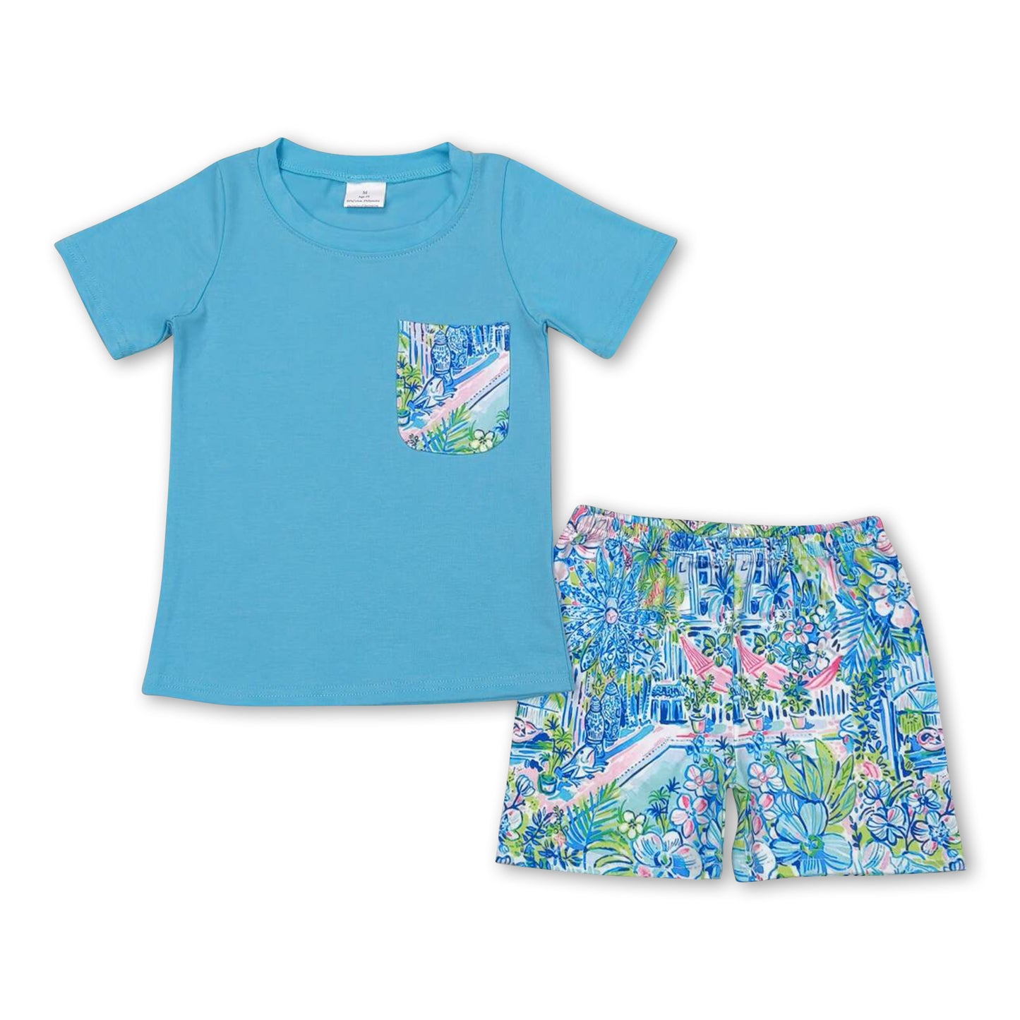 Blue pocket top watercolor shorts boys clothes