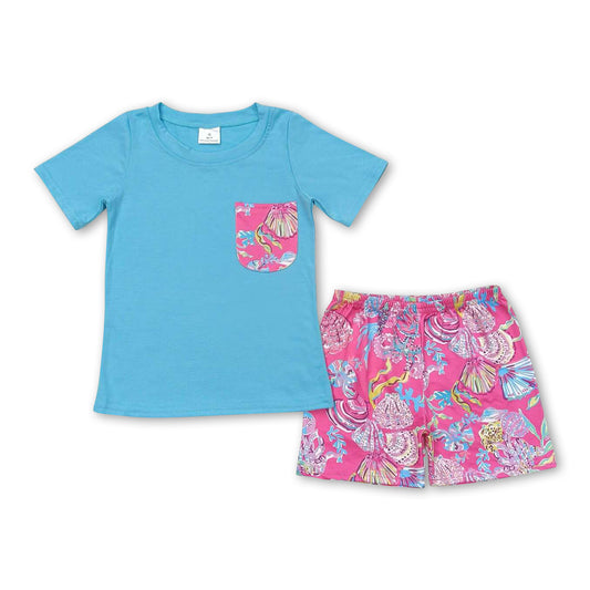 Blue pocket top watercolor shell shorts boys clothes