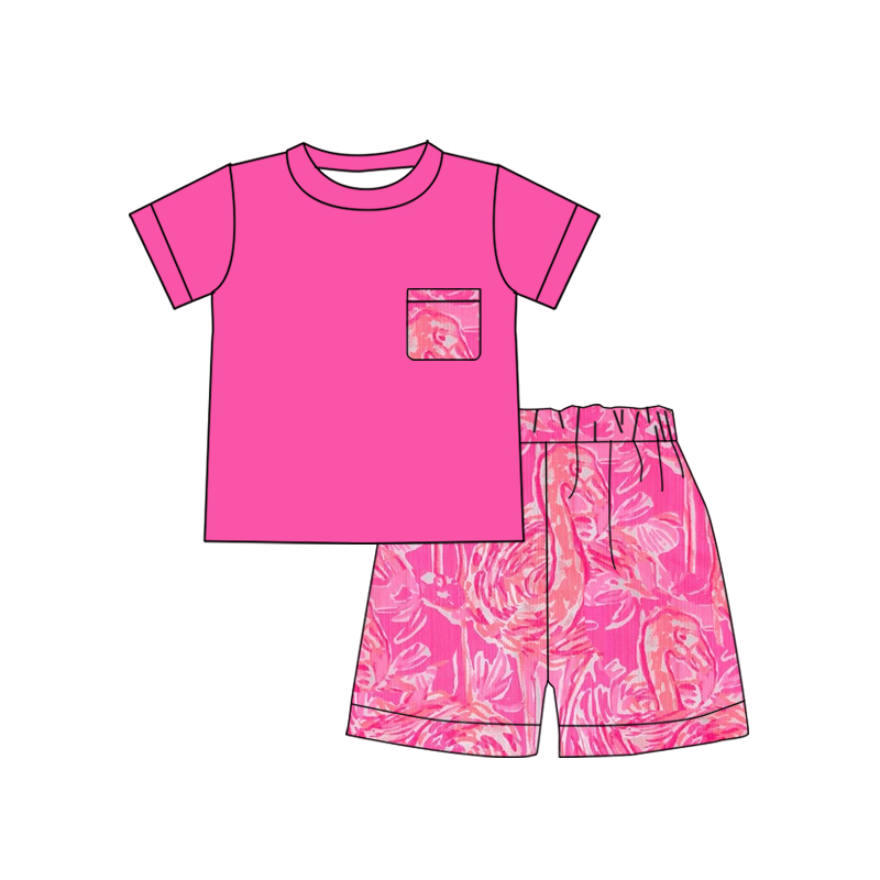 Hot pink pocket top watercolor flamingo shorts boys clothes