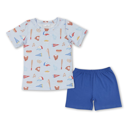 Short sleeves baseball pocket top shorts boys summer set