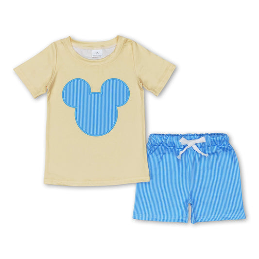 Yellow mouse top stripe shorts boys summer outfits