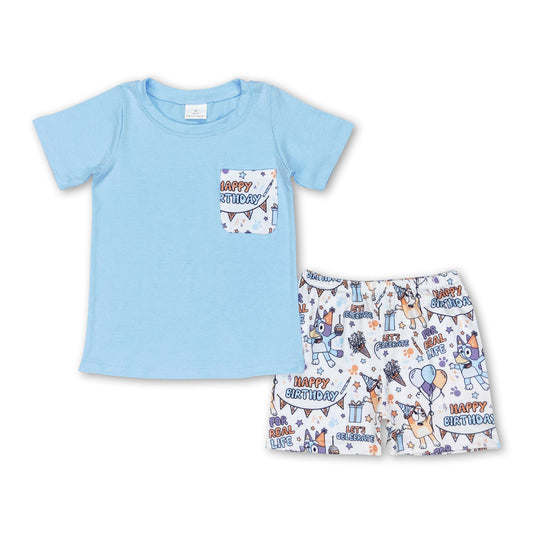 Light blue pocket top shorts Happy Birthday boys outfits