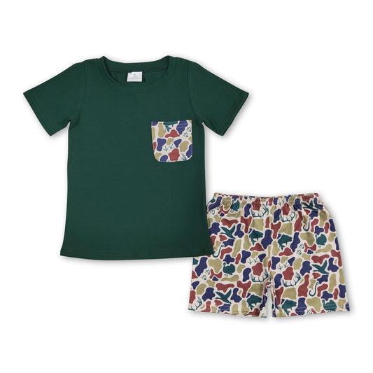 Duck deer fish camo top shorts boys clothing set