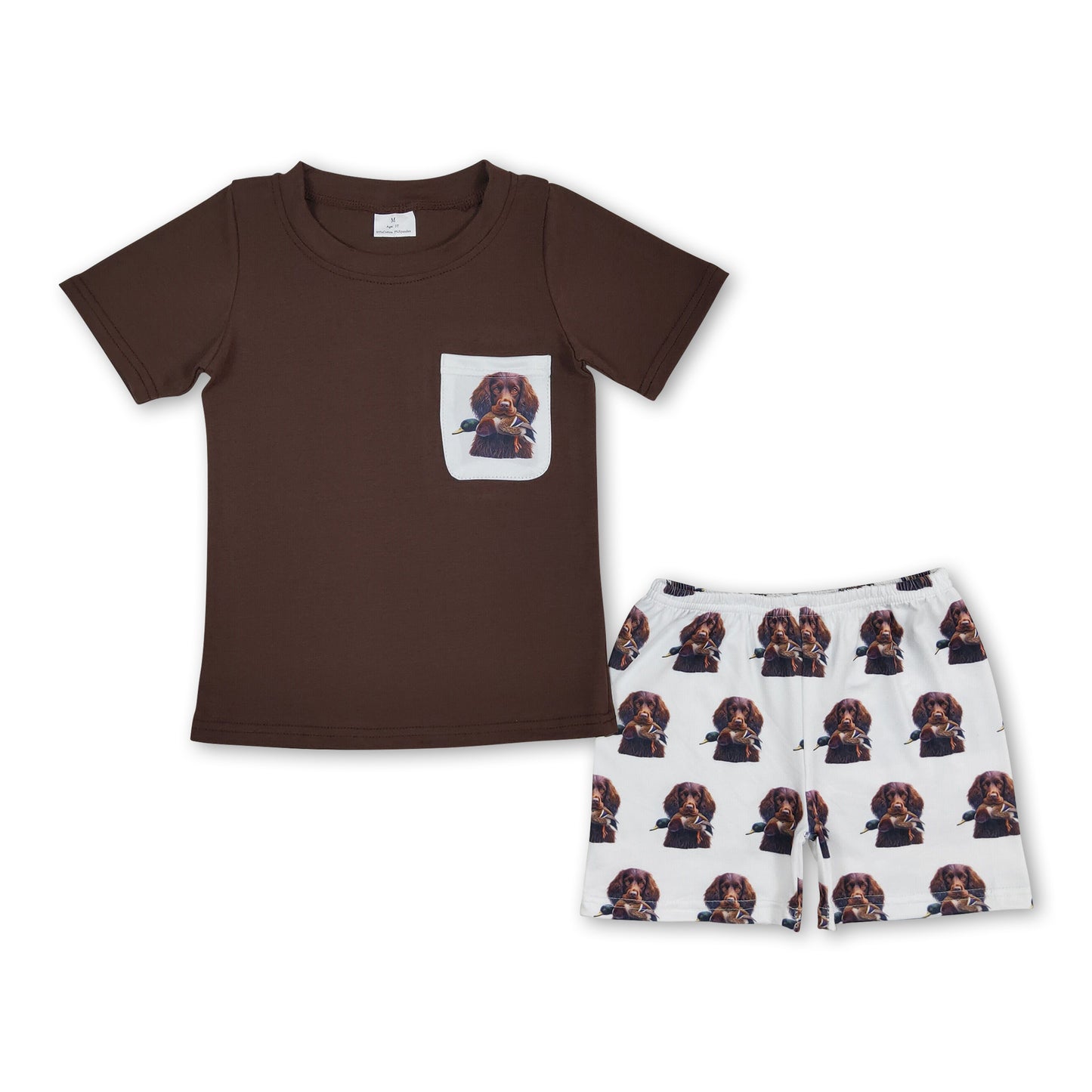 Brown dog duck pocket top shorts boys clothes