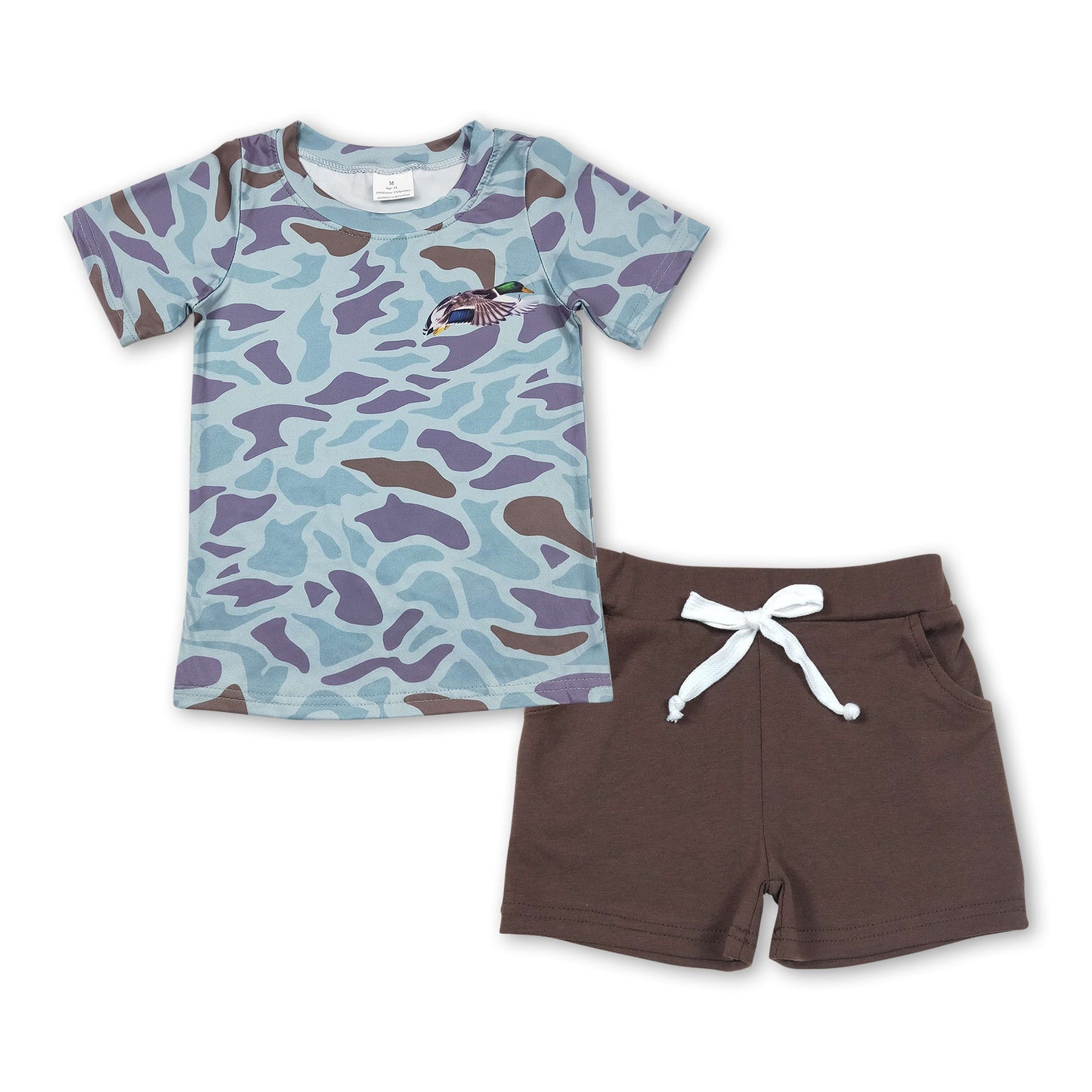 Short sleeves duck camo top brown shorts boys clothes