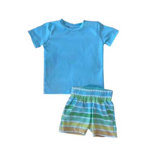 Blue cotton top stripe pocket shorts boys clothes