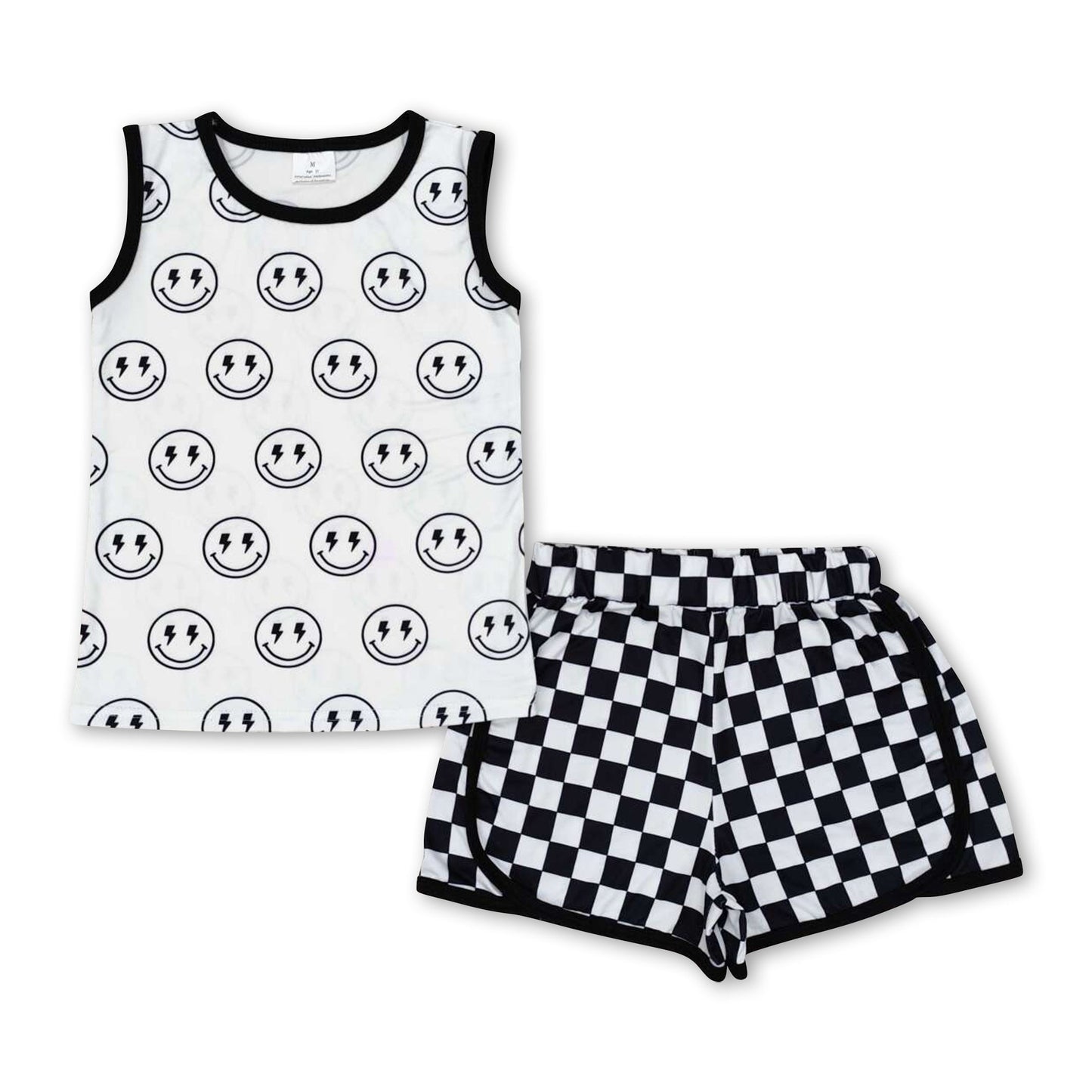 Sleeveless smile top plaid shorts boys clothes