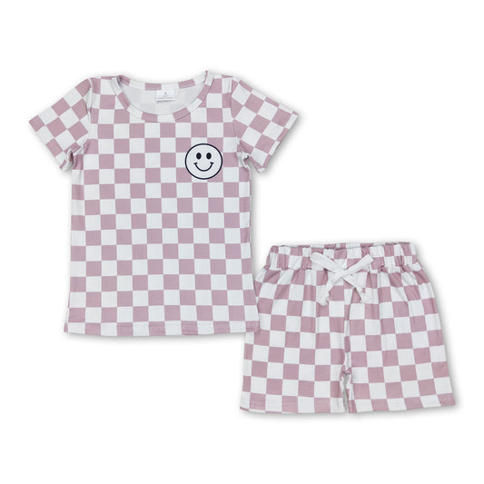 Khaki plaid smile top shorts toddler boys clothes