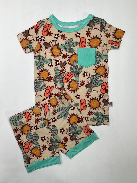 Short sleeves cactus bull skull kids summer pajamas