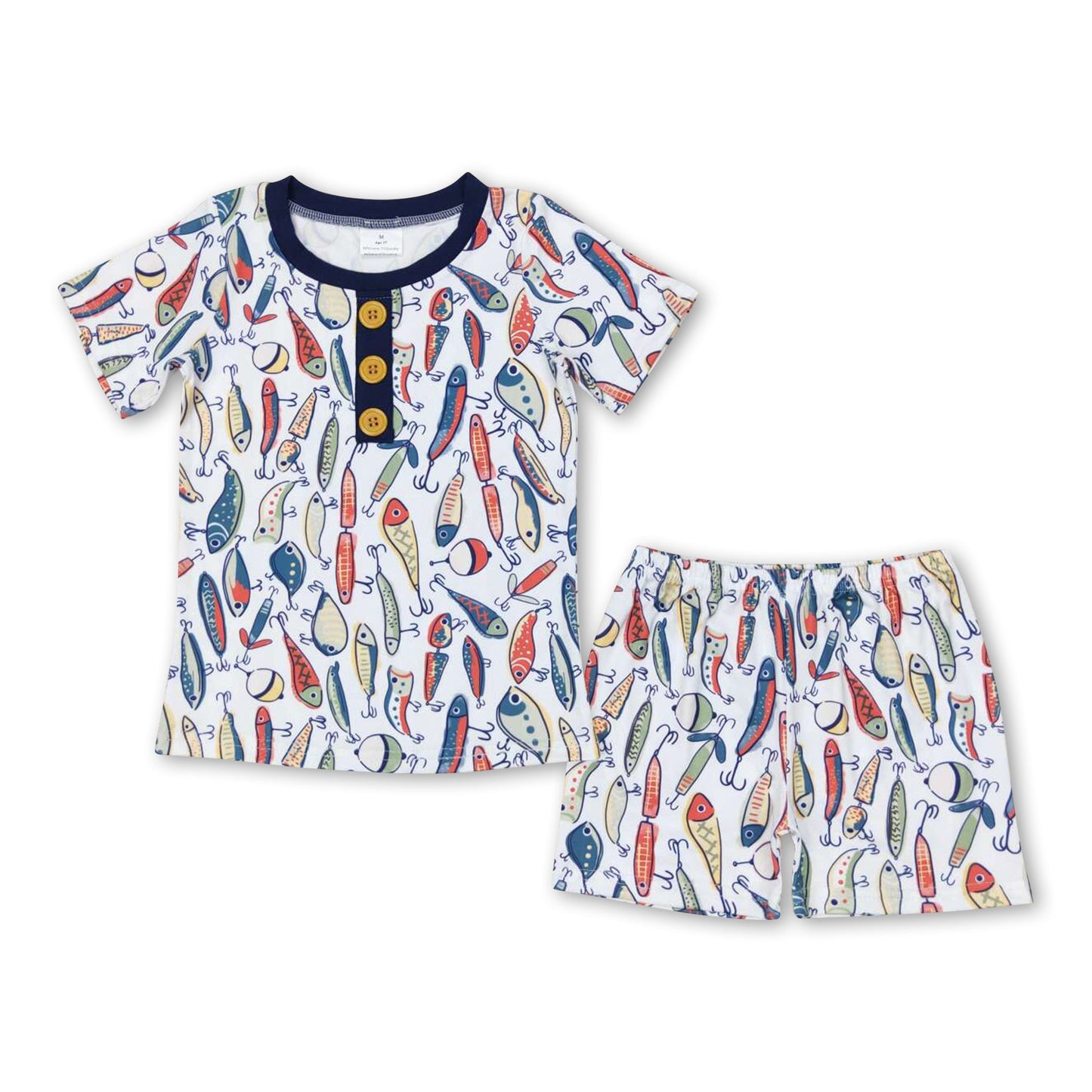 Short sleeves fishing print kids boys summer pajamas