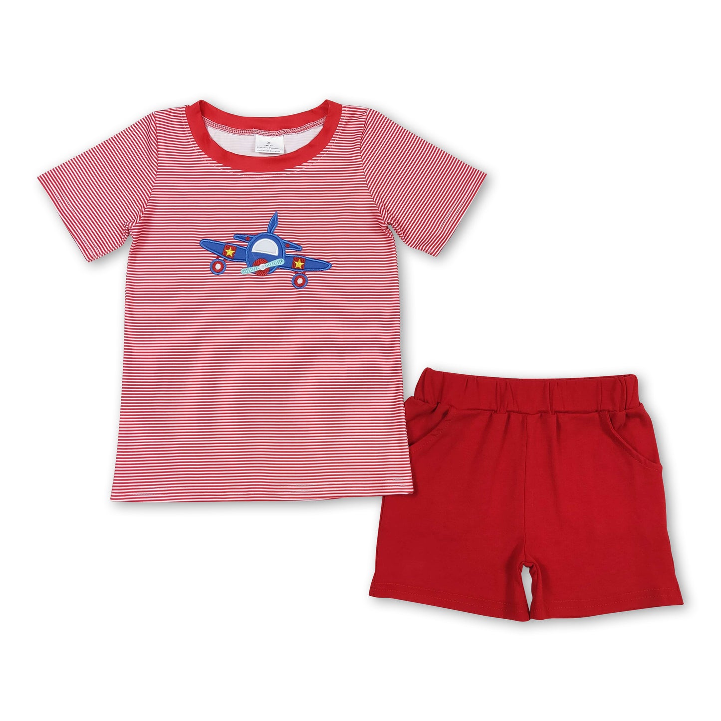 Helicopter embroidery stripe top shorts boys clothes