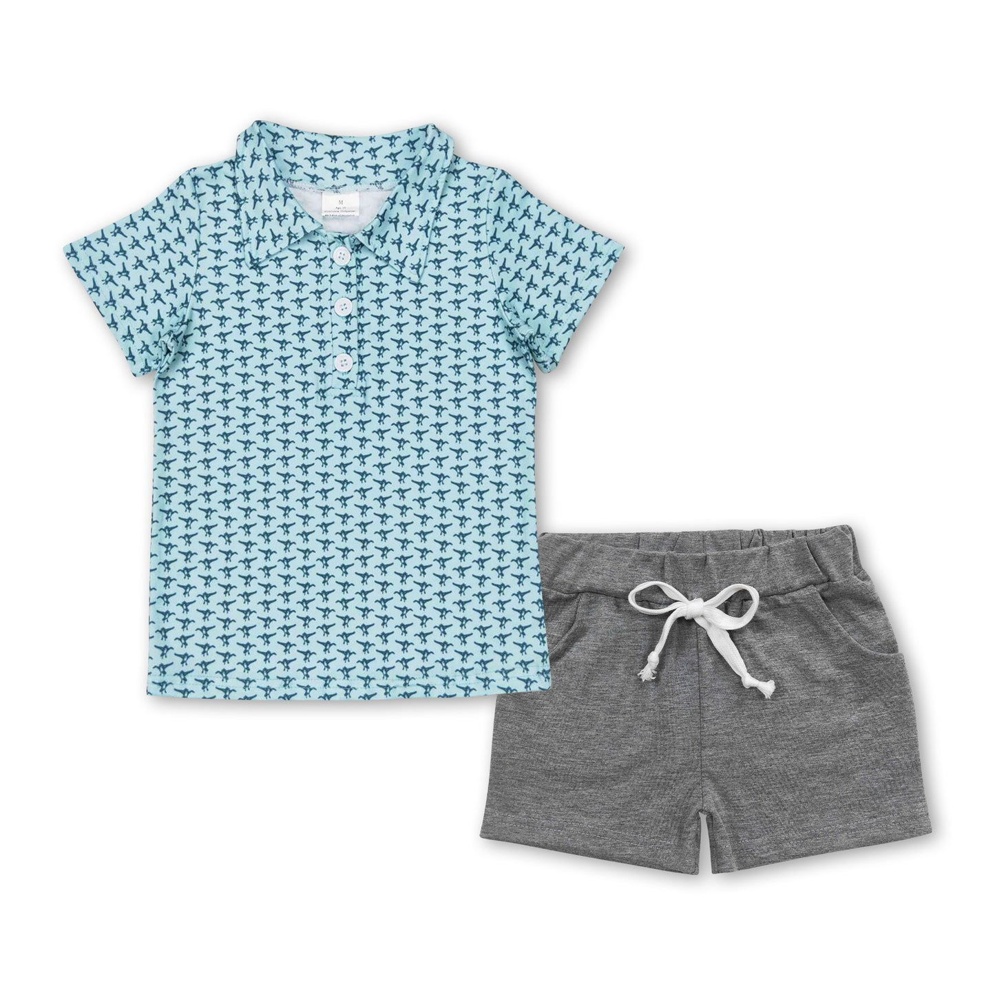 Short sleeves polo shirt grey shorts boys clothing set