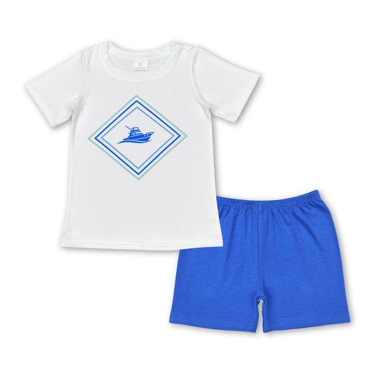 Short sleeves boat top blue cotton shorts boys clothes