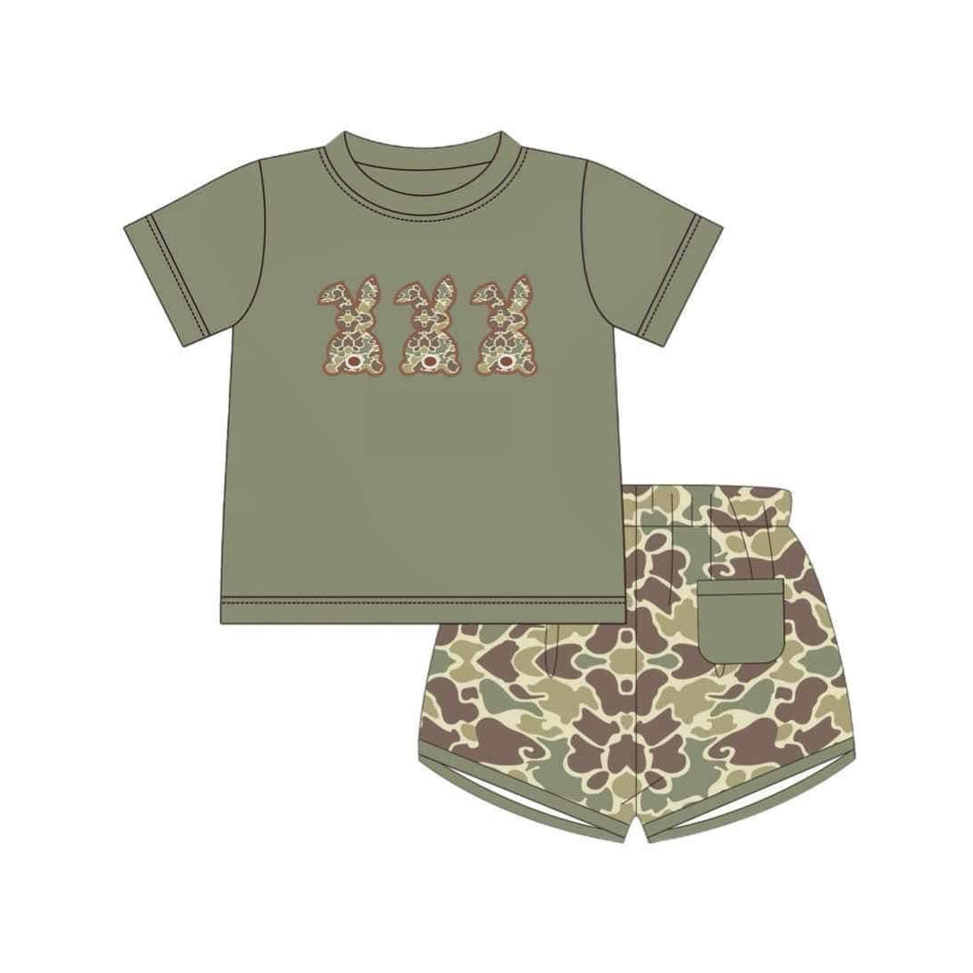 Short sleeves camo bunny top camo shorts boys Easter outfits